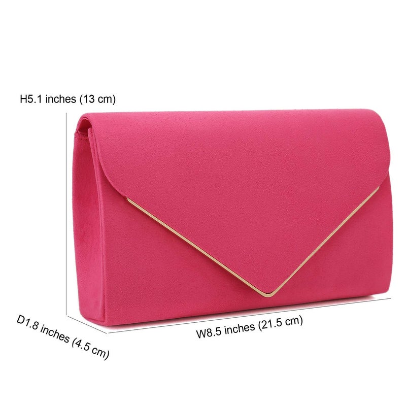 CHARMING TAILOR Faux Suede Clutch Bag Elegant Metal Binding Evening Purse for Wedding/Prom/Black-Tie Events (Fuchsia) - Image 4